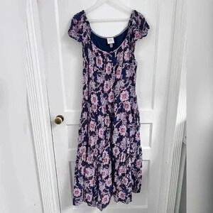 Knox Rose Flutter long dress Short
Sleeve A-Line Navy Floral Boho Dress XXL